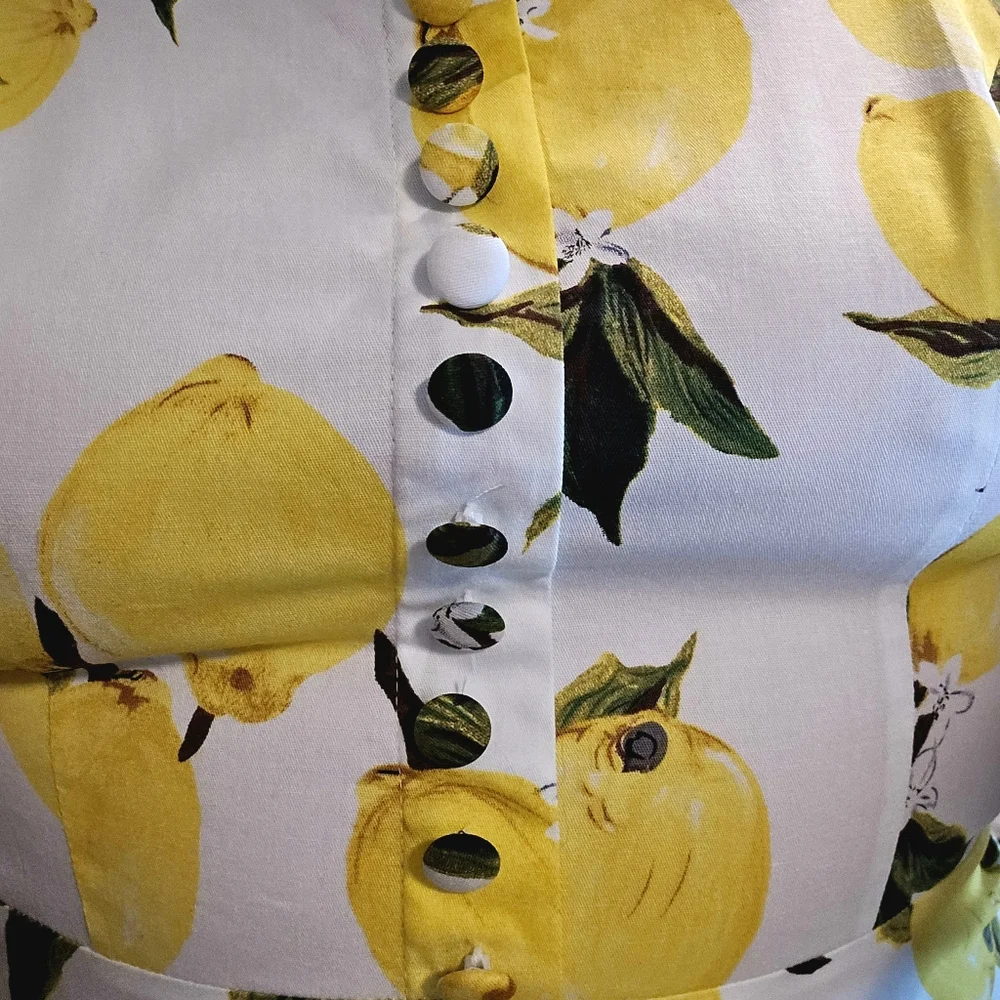 Belle Poque Retro Vintage Fit & Flare Lemon Print Dress Size L - Picture 5 of 12